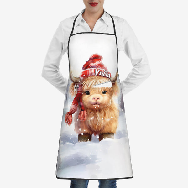 ❄️ "Snowy Highland Cow" Personalized Apron – Where Winter Meets Whimsy! 🐄❄️