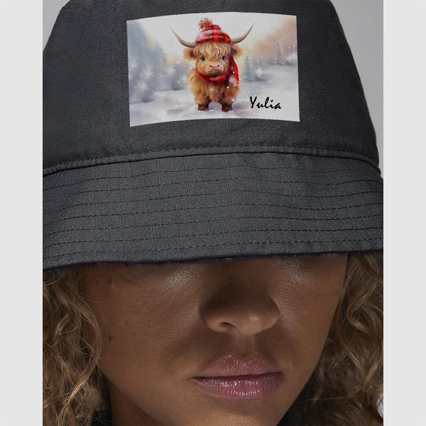 Custom Highland Cow Name Adult Double-Layer Bucket Hat - Unique Style for All Seasons