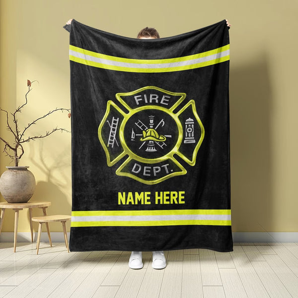 Personalized Firefighter Uniform Flannel Fleece Throw Blanket – A Cozy Tribute to Courage