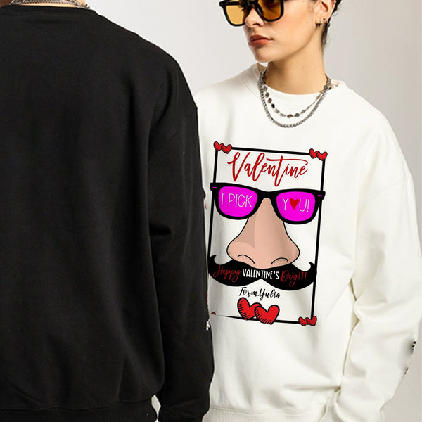 Personalized Valentine's Day Sweatshirt with Custom Name - 'I PICK YUU!' Cartoon Design 💌👕