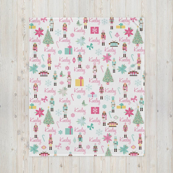 Custom Pink & Mint Nutcrackers Flannel Blanket – Personalized Comfort for Every Family Member