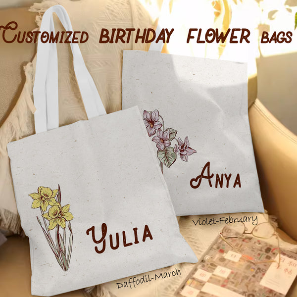 Deluxe Birth Month Flower Personalized Shopper Tote – Your Name in Full Bloom 🌺🛍️