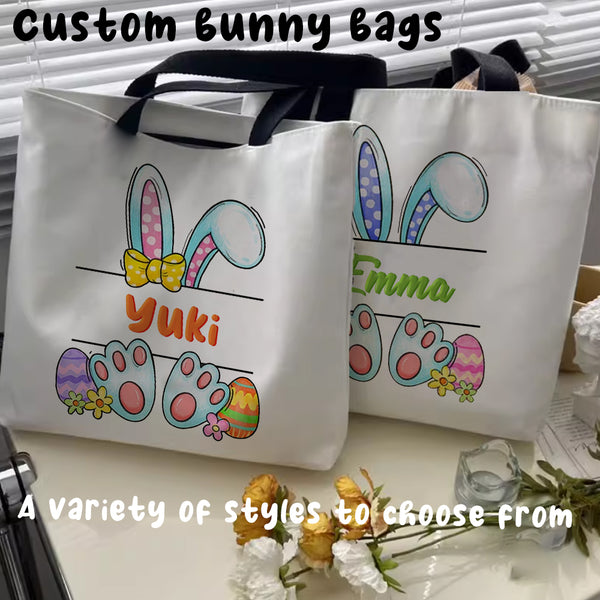 Personalized Bunny Delight Tote Bag - Durable Custom Name Shopper with Artistic Flair
