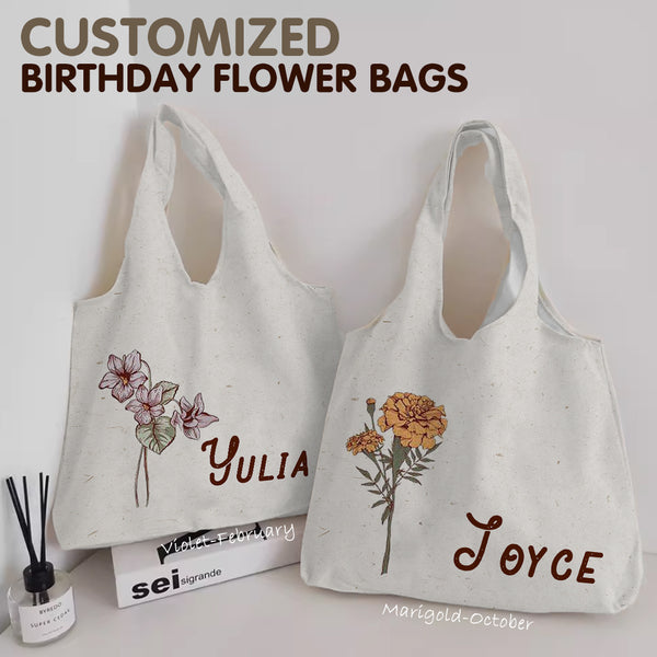 Customizable Birth Flower Signature Canvas Tote – A Commuter's Floral Statement 🌸👜