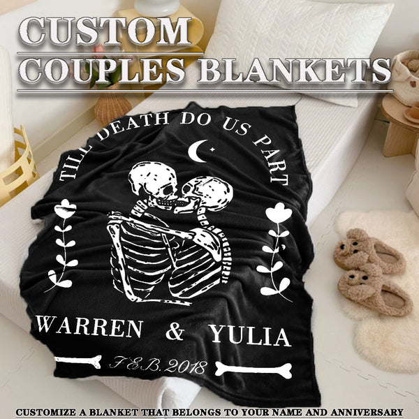 Personalized Skull Couple Blanket – Custom Names and Date for a Warm Love Story