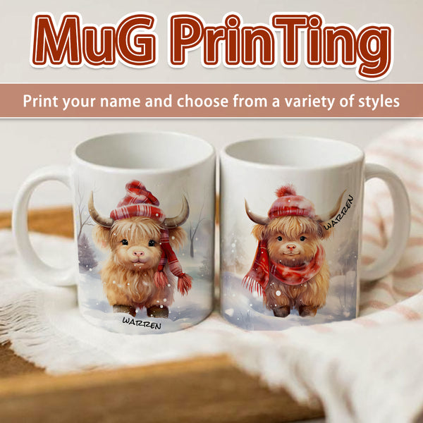 Custom 11oz Highland Cow Double-Sided Print Ceramic Mug - Perfect Christmas Gift for Cow Enthusiasts, Family & Friends"